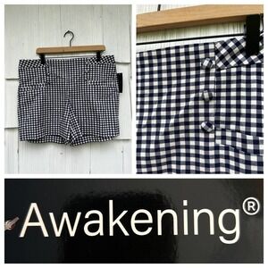 Awakening Navy Checkered High Waist Sailor Shorts‎ XL NWT